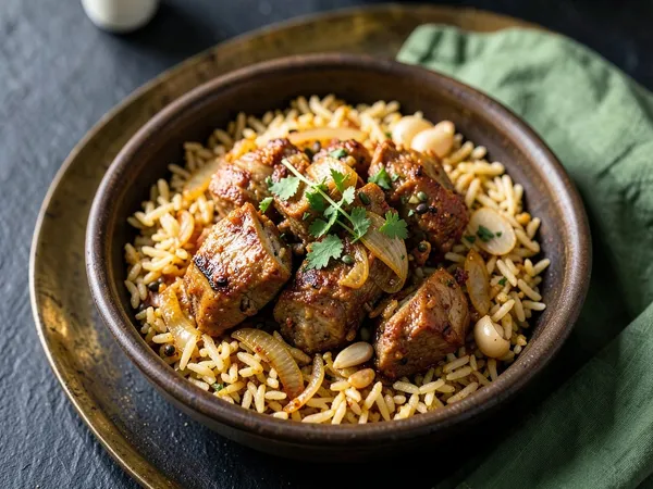 Mutton Yakhni Pulao (Home-Style), ready to serve