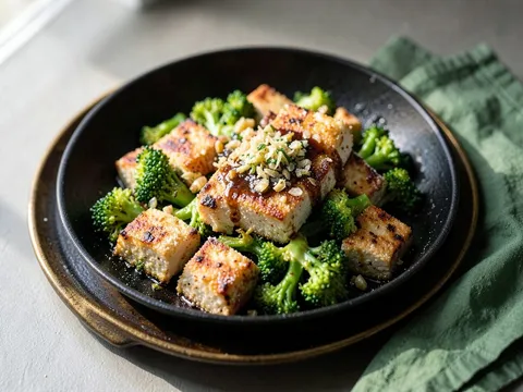 Crispy Tofu and Broccoli Stir-Fry, ready to serve