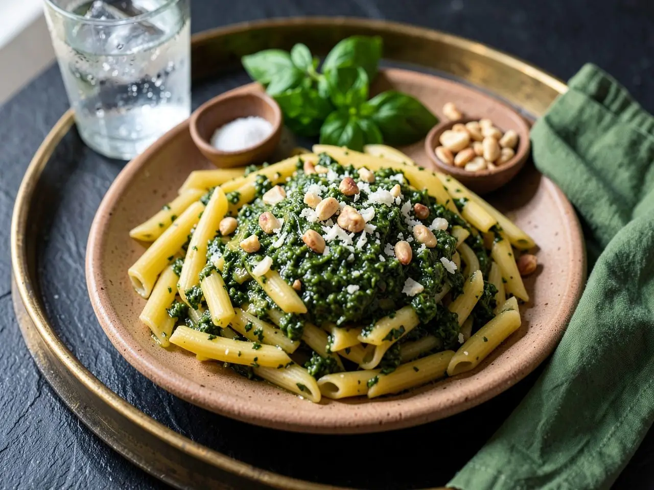 Classic Basil Pesto Pasta, ready to serve
