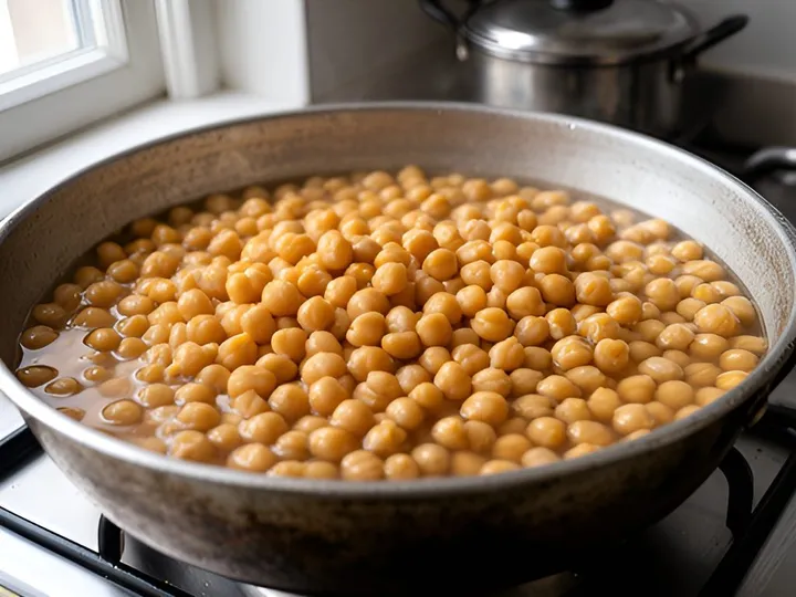 Step 1 of Punjabi Chole: Dark and Tangy Without Tea Bags: Rinse the chickpeas and soak them in the 750 ml soaking water for 8 to 10 hours