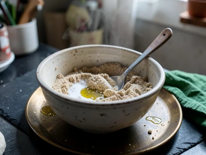 Step 1 of Anda Paratha (Egg Paratha): Mix the atta and the dough salt in a bowl