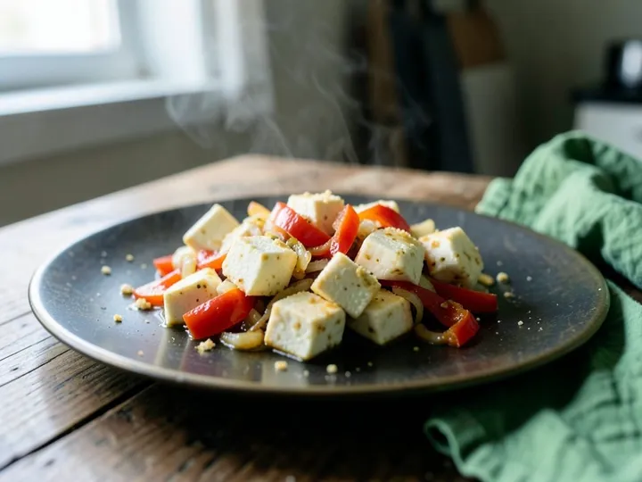Step 2 of Oven Paneer Tikka with Peppers and Onion: Pat the paneer cubes dry with a towel