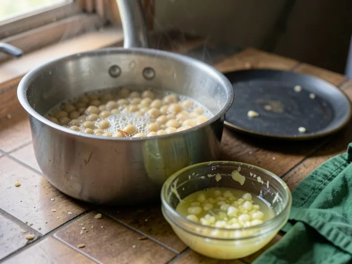 Step 2 of Classic Creamy Hummus: While the chickpeas simmer