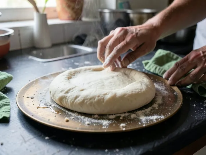 Step 3 of Anda Paratha (Egg Paratha): Roll each ball on a lightly floured surface into a round about 22 cm across and 3 mm thick