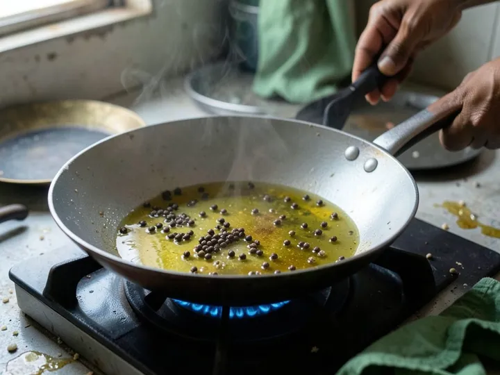 Step 3 of Rava Upma (South Indian Semolina Upma): Wipe the pan
