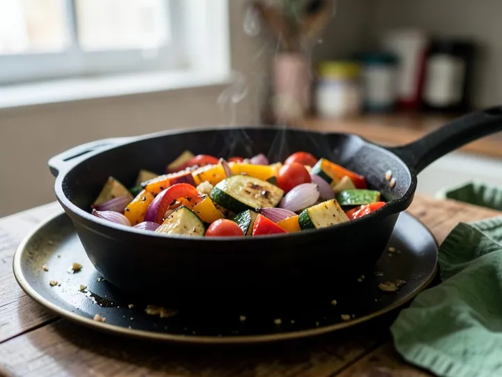 Step 4 of Mediterranean Chicken Bowl Meal Prep: When the vegetables come out