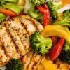 Keto dinner plate with chicken and vegetables.