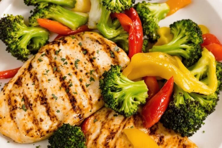 Keto dinner plate with chicken and vegetables.