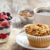 Grab-and-go breakfast with fresh fruit and coffee.