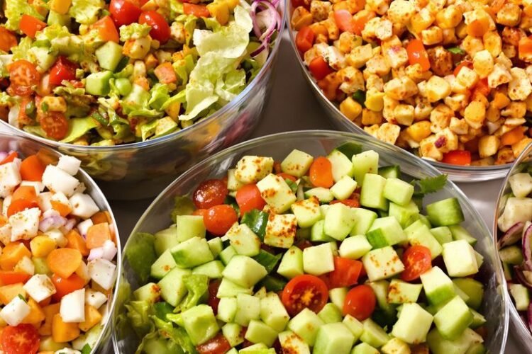Vibrant Indian salads packed with fresh vegetables and spices.
