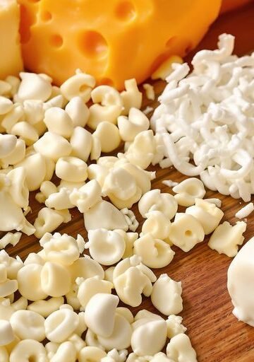 Close-up of various cheeses with visible texture.