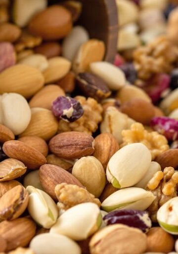 Assortment of healthy nuts in a bowl.