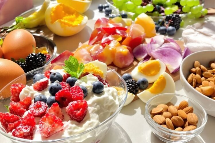 Healthy high-protein, low-calorie snacks on a countertop.