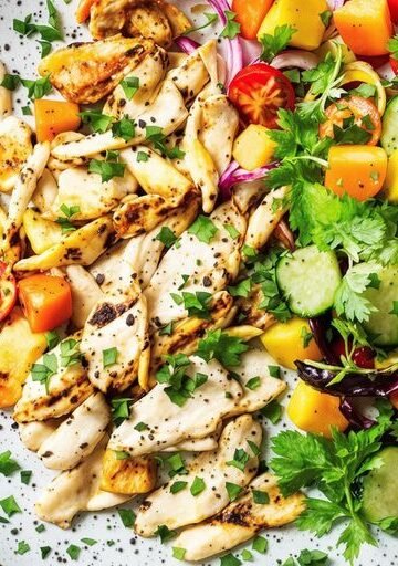 Colorful FODMAP-friendly dinner plate with vegetables and protein.