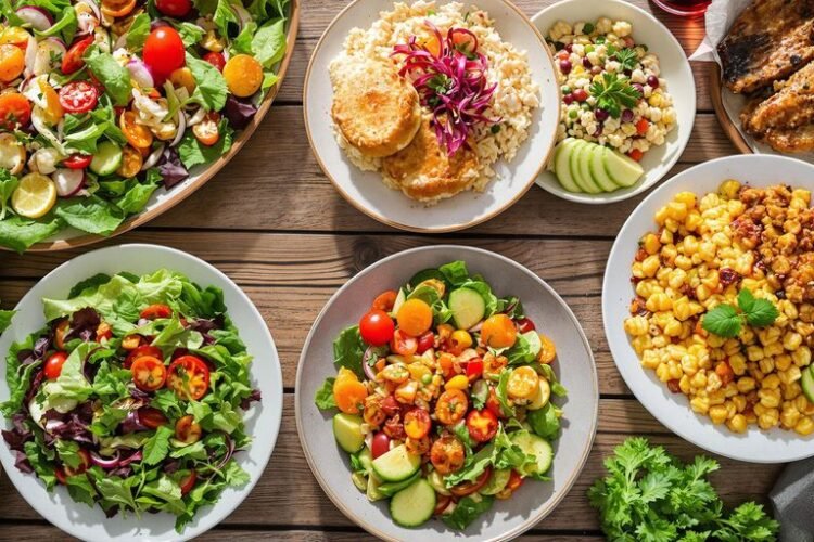 Delicious gluten-free meals arranged beautifully.