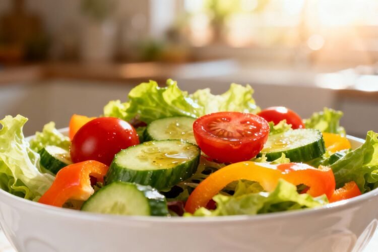 Fresh garden salad with crisp vegetables and vinaigrette.