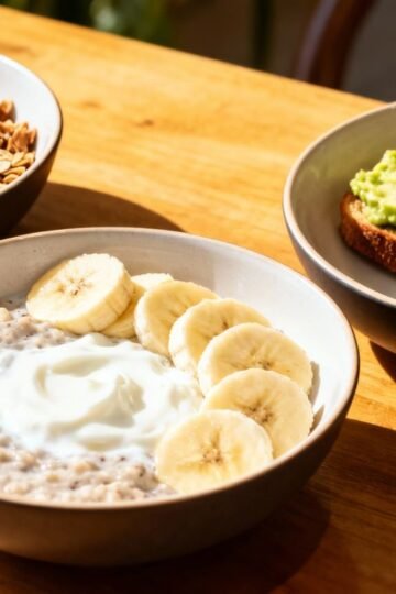 Healthy weight loss breakfast bowls with fruit and avocado toast.