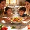 Family enjoying a quick, delicious weeknight dinner.