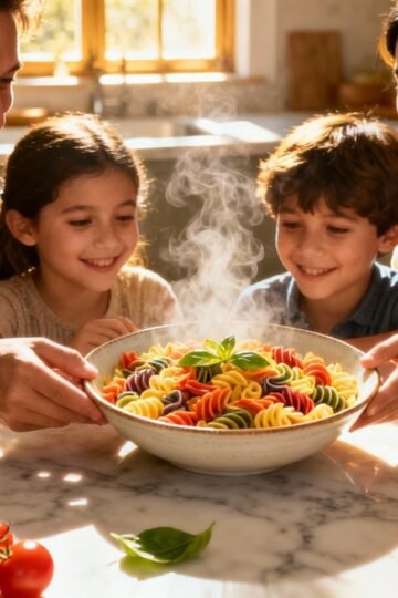 Family enjoying a quick, delicious weeknight dinner.