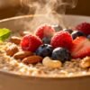 Healthy breakfast bowl with berries and nuts.