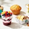 Starbucks healthy breakfast options arranged attractively.