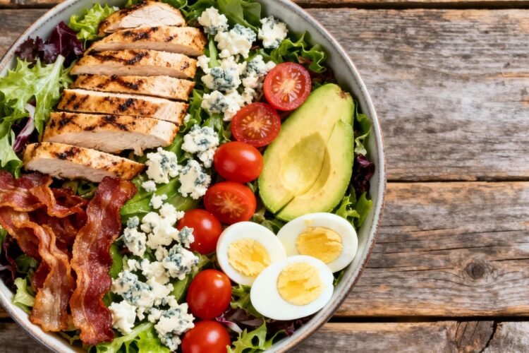 Fresh Cobb salad with chicken, bacon, and vegetables