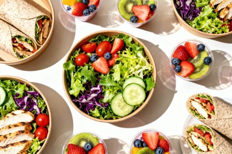 Healthy fast food options on a table.