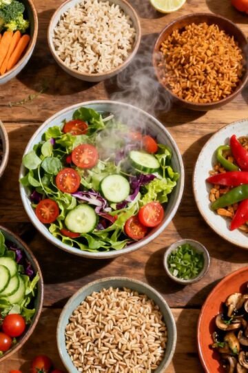 Colorful vegetarian dishes from around the world.