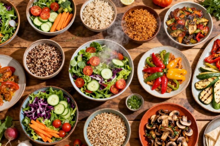 Colorful vegetarian dishes from around the world.