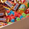 Box of American sweets and drinks