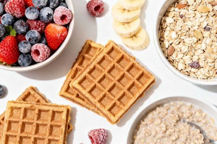Healthy frozen breakfast meals with fruits and grains.