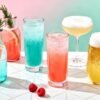Assortment of colorful non-alcoholic drinks for 2025.