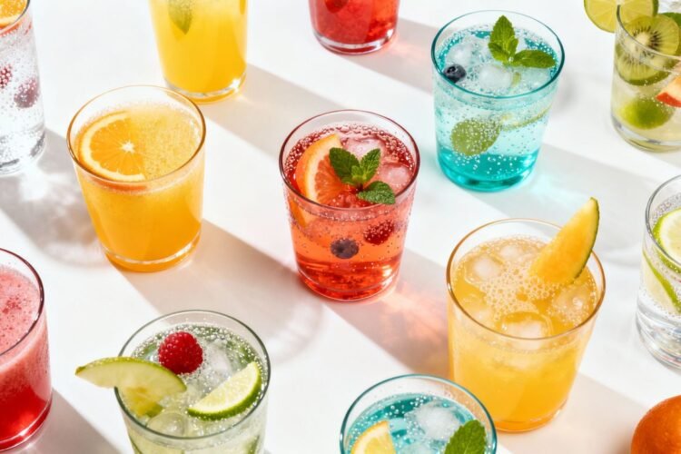 Colorful non-alcoholic drinks for parties.