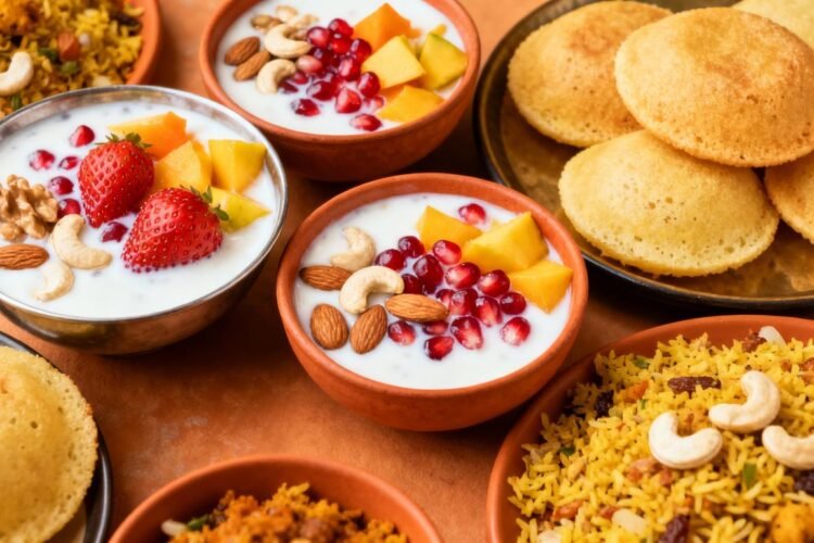Healthy Indian breakfast spread with protein-rich options.