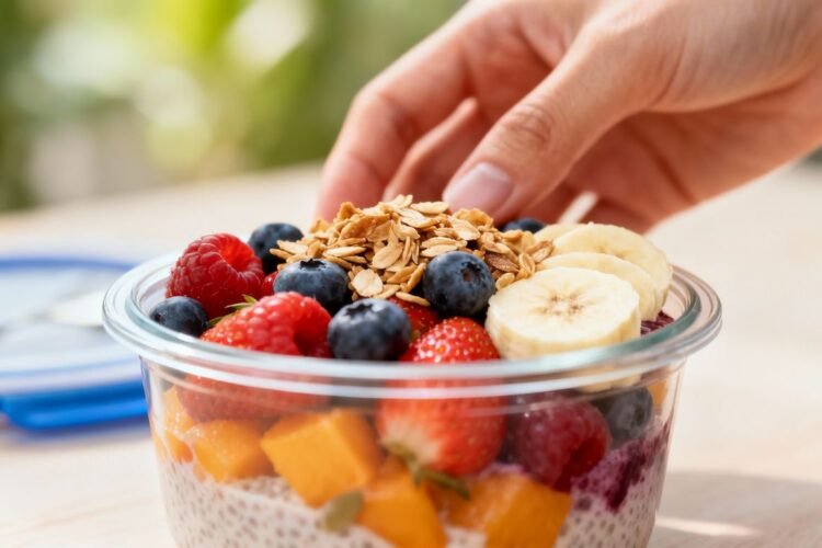 Healthy breakfast bowl with fruit and granola