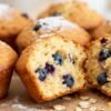 Healthy breakfast muffins with blueberries and oats.