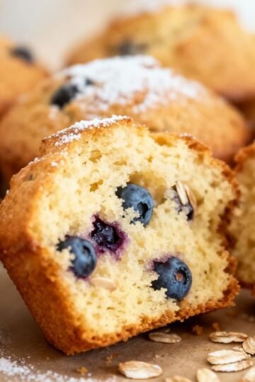 Healthy breakfast muffins with blueberries and oats.