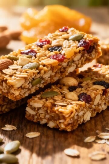 Healthy homemade breakfast bars with fresh ingredients.