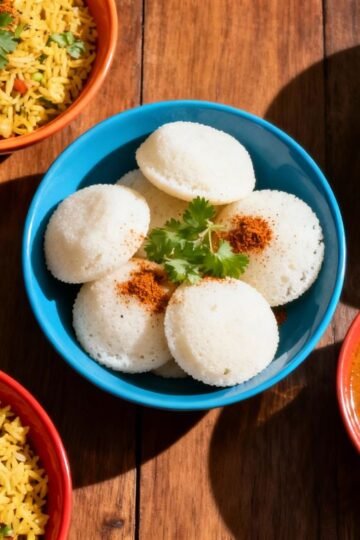 Healthy Indian breakfast dishes like poha, idli, and upma.