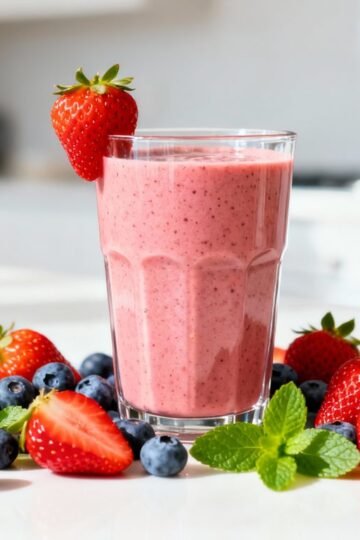 Healthy breakfast smoothie with fresh fruits.