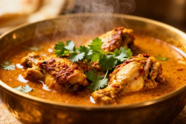 Authentic Desi chicken curry in a bowl