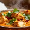 Slow cooker chicken curry with rice and cilantro.