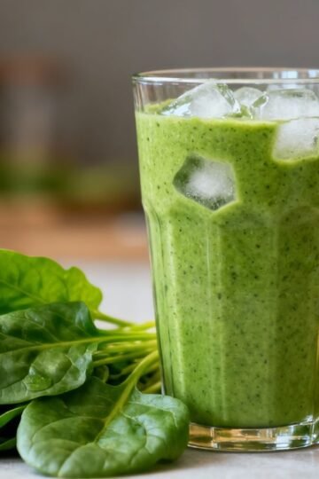 Healthy green smoothie with fresh fruits and spinach.