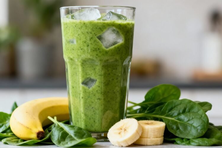 Healthy green smoothie with banana and spinach