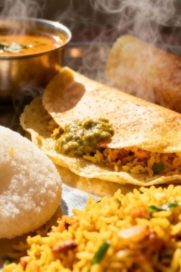 Quick Indian breakfast dishes on a table.