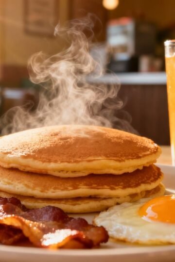 Pancakes, bacon, and eggs at a Richmond, IN diner.