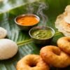 South Indian breakfast spread with idli, dosa, and vada.