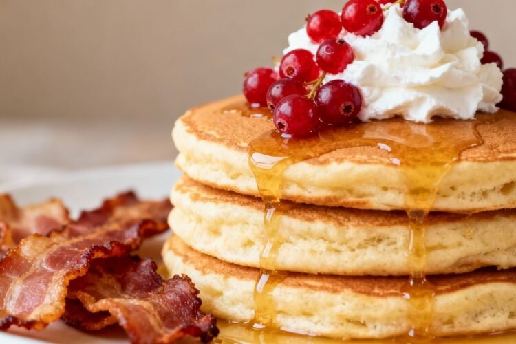 Pancakes with berries and bacon at Wild Eggs Downtown.