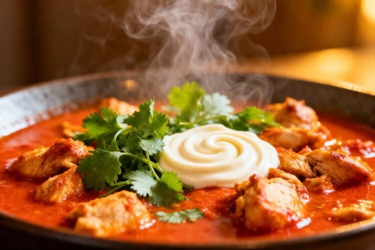 Restaurant-style butter chicken with cilantro and cream.