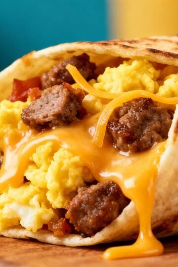 Taco Bell breakfast burrito with eggs, cheese, and sausage.